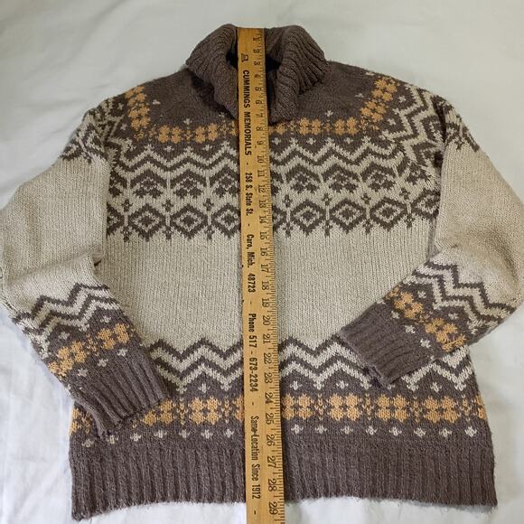 Becool Women's Fair Isle  M/L Cream/Taupe Cowl Neck Ski Style Tunic Sweater - Picture 10 of 12